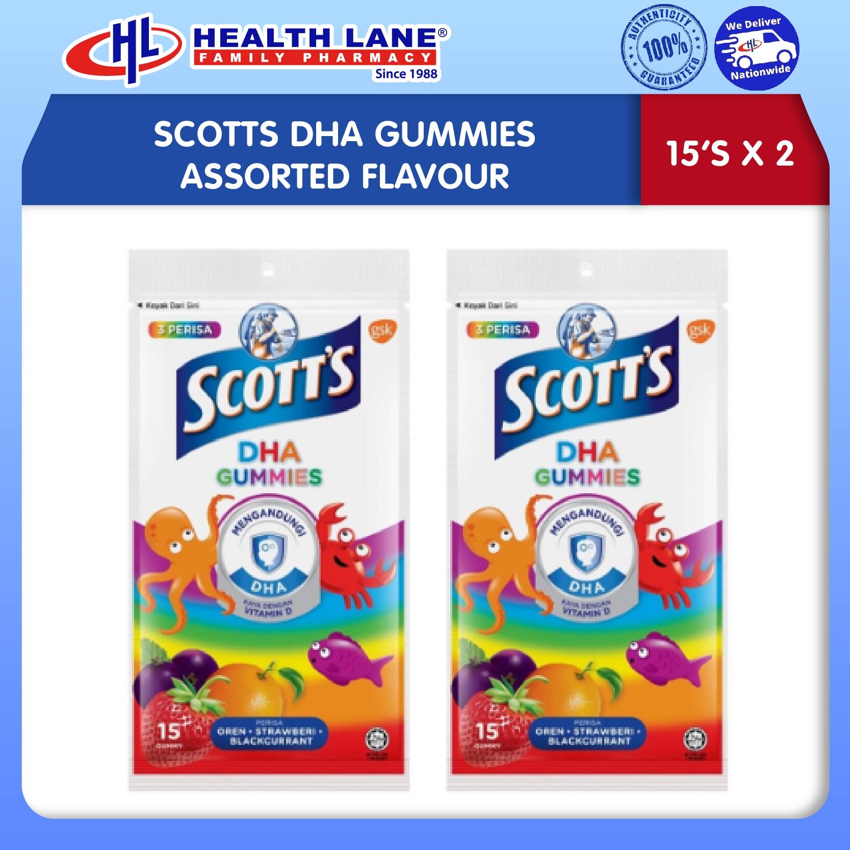 SCOTTS DHA GUMMIES ASSORTED FLAVOUR (15'S X 2)